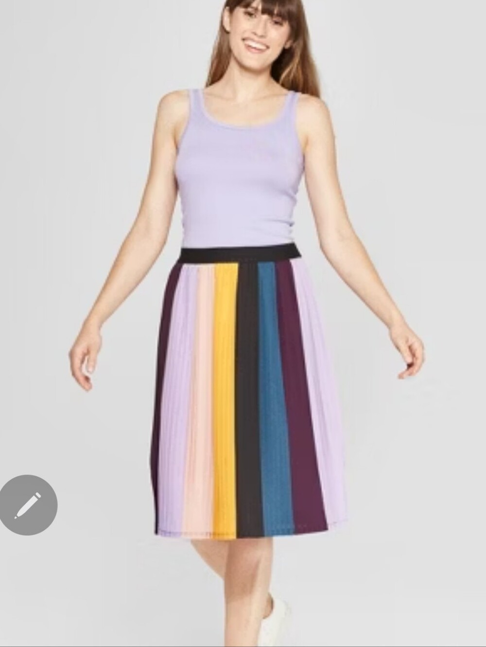 NEW! Multicolor Pleated Midi Skirt - Black Waistband STRETCH WAIST COMFORT XXL